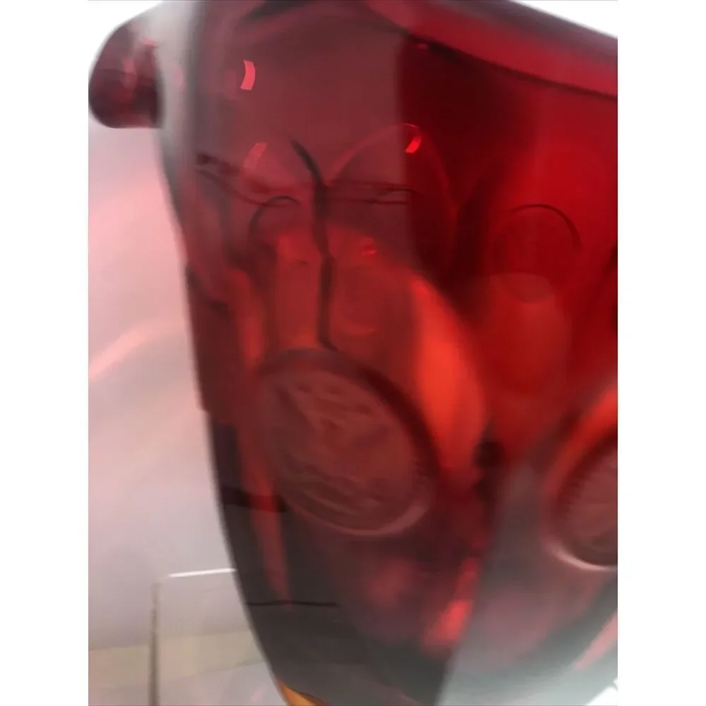 Fostoria Ruby Red Coin Dot Ice Lip Glass Pitcher Vintage Red 6” High 6” Width